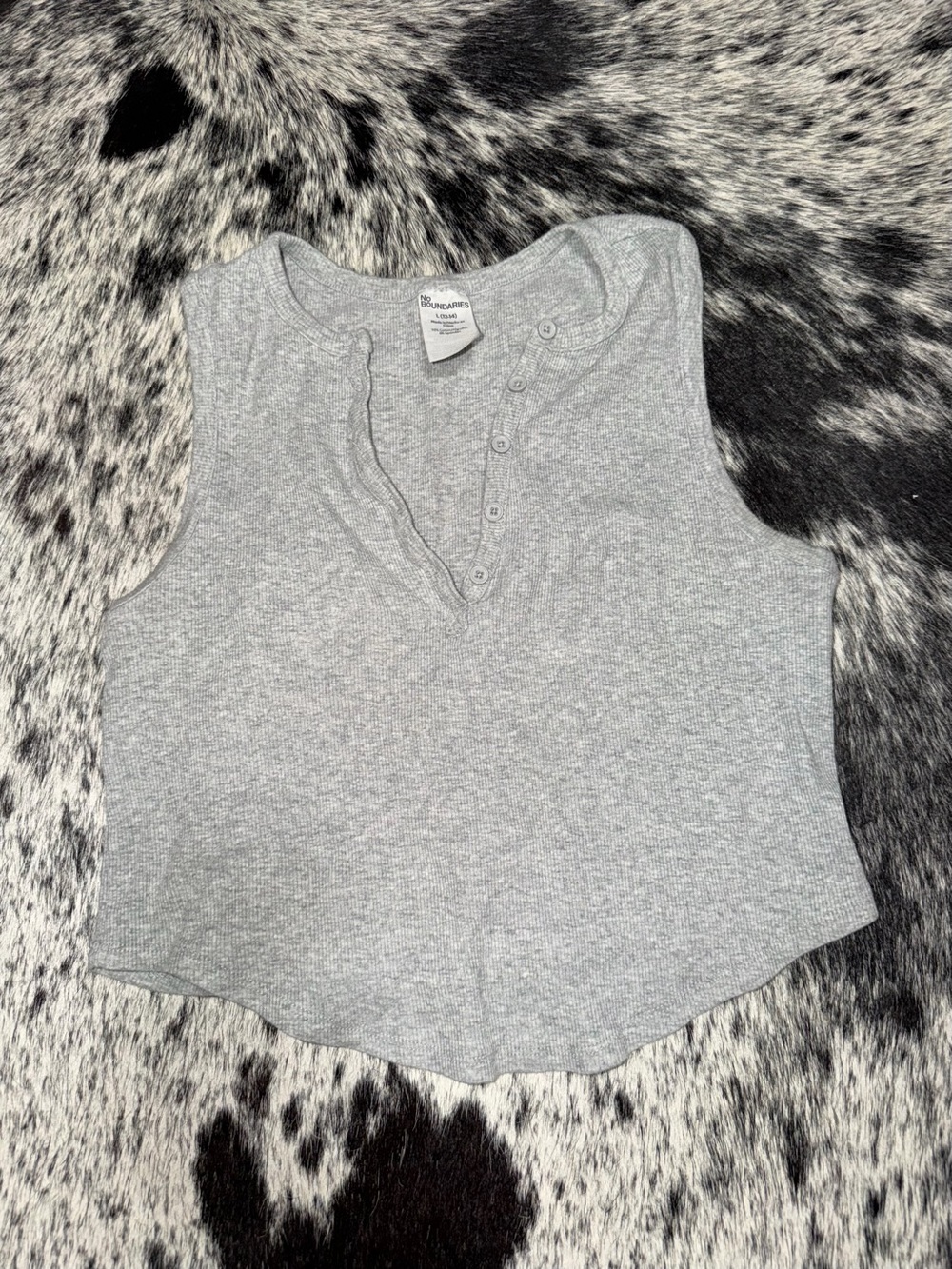 No Boundaries Light Gray Ribbed Henley Tank Top